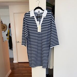 Tommy Bahama Blue and White Striped Polo